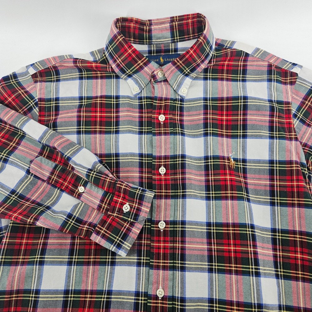 Polo Ralph Lauren Mens Classic Fit Plaid Button Down Shirt Large Red Blue Multi